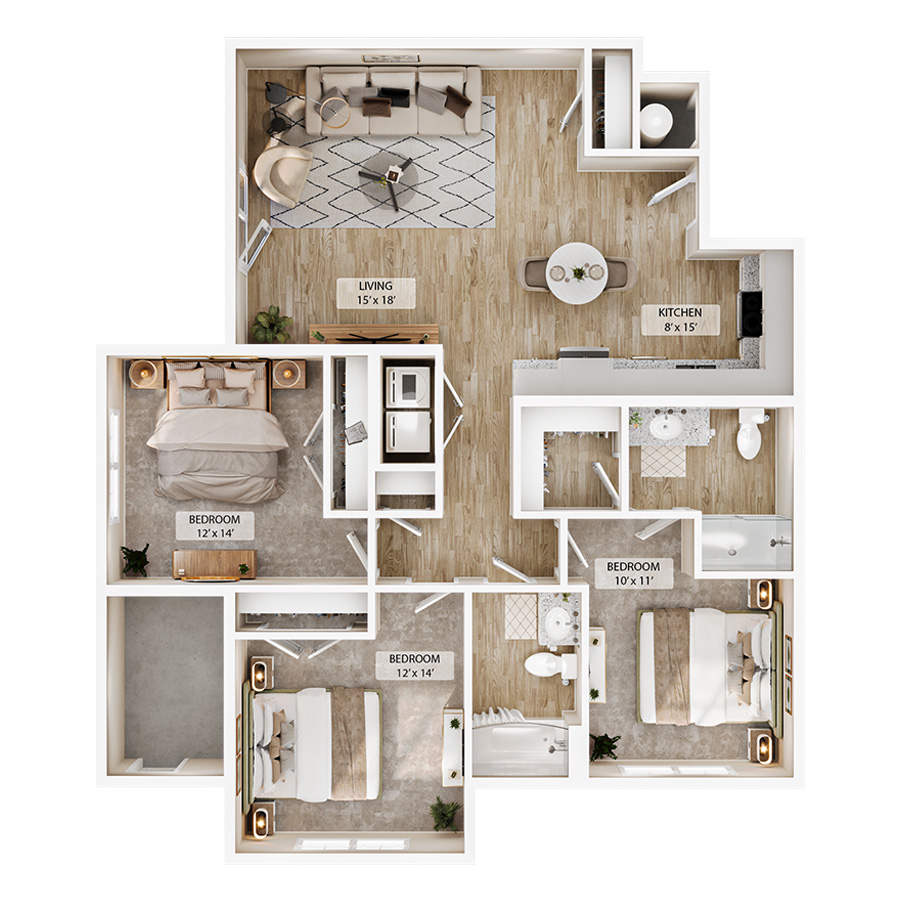 3-2BR Vale Courtyard floor plan