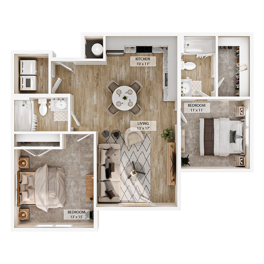 2-2BR Cove Courtyard floor plan