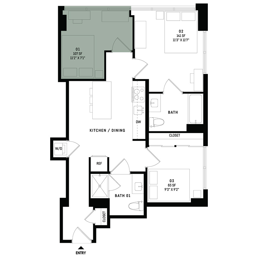 Co-Living D1-Bedroom 1 floor plan