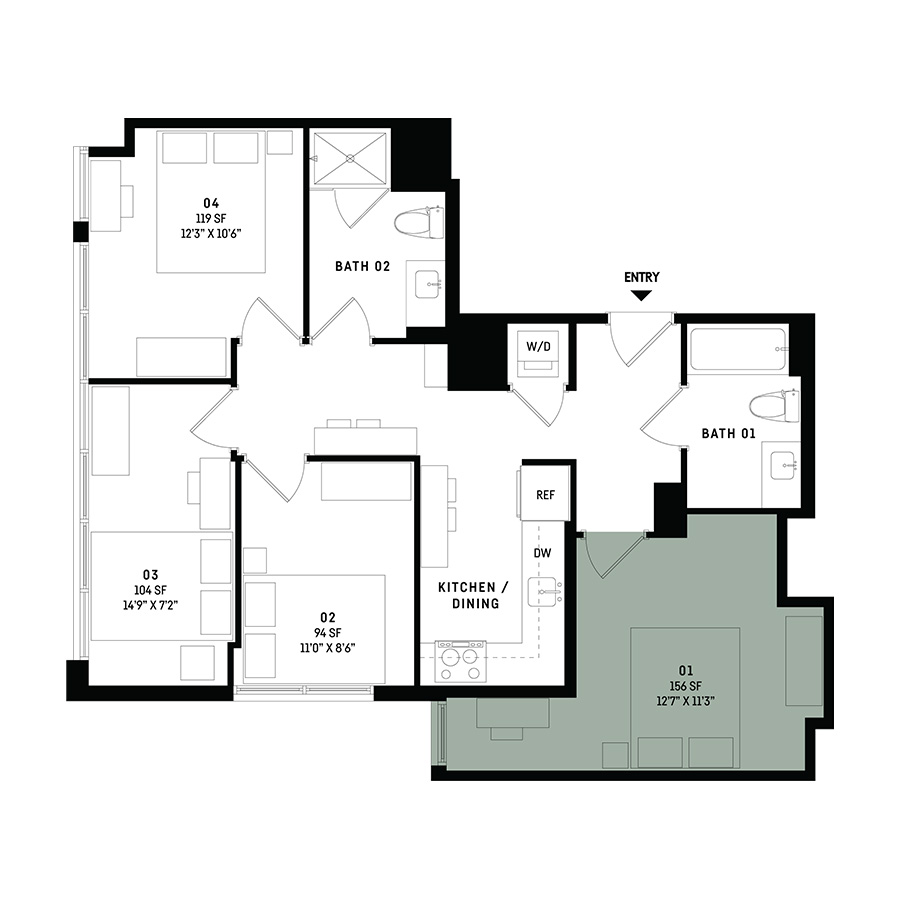 Co-Living D11-Bedroom 1 floor plan