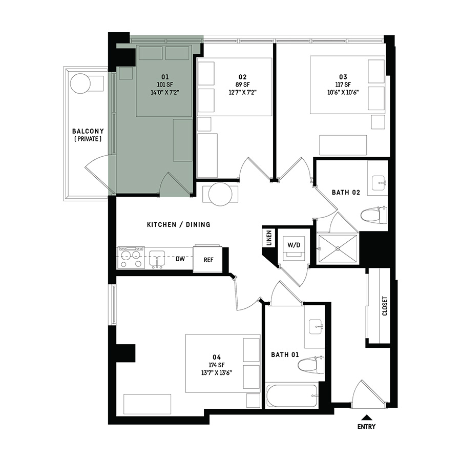 Co-Living D13-Bedroom 1 floor plan