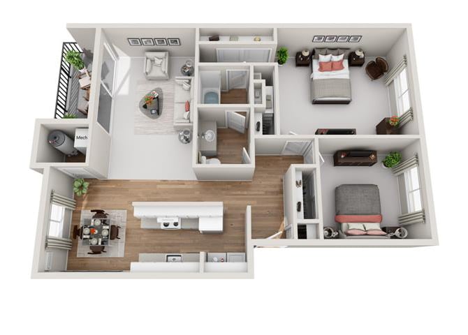 2 Bedroom 1 Bath floor plan