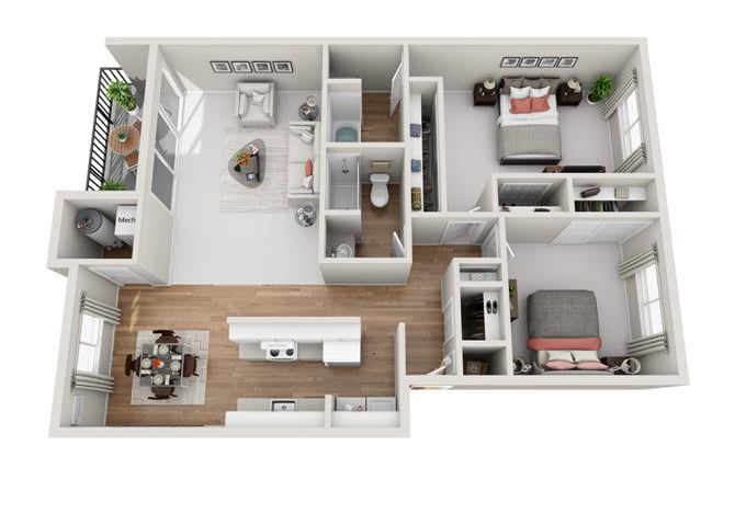 2 Bedroom 2 Bath floor plan