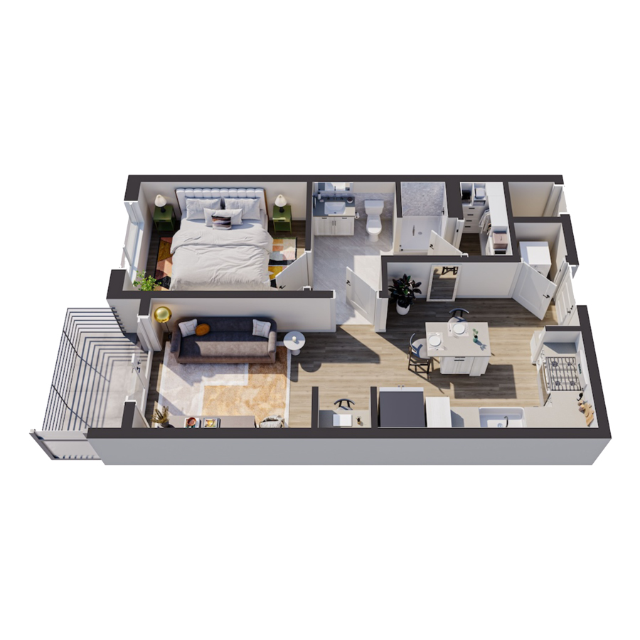 A1-2 - 1x1 floor plan