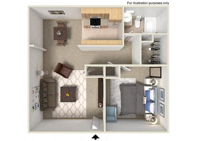 One Bedroom One Bath floor plan