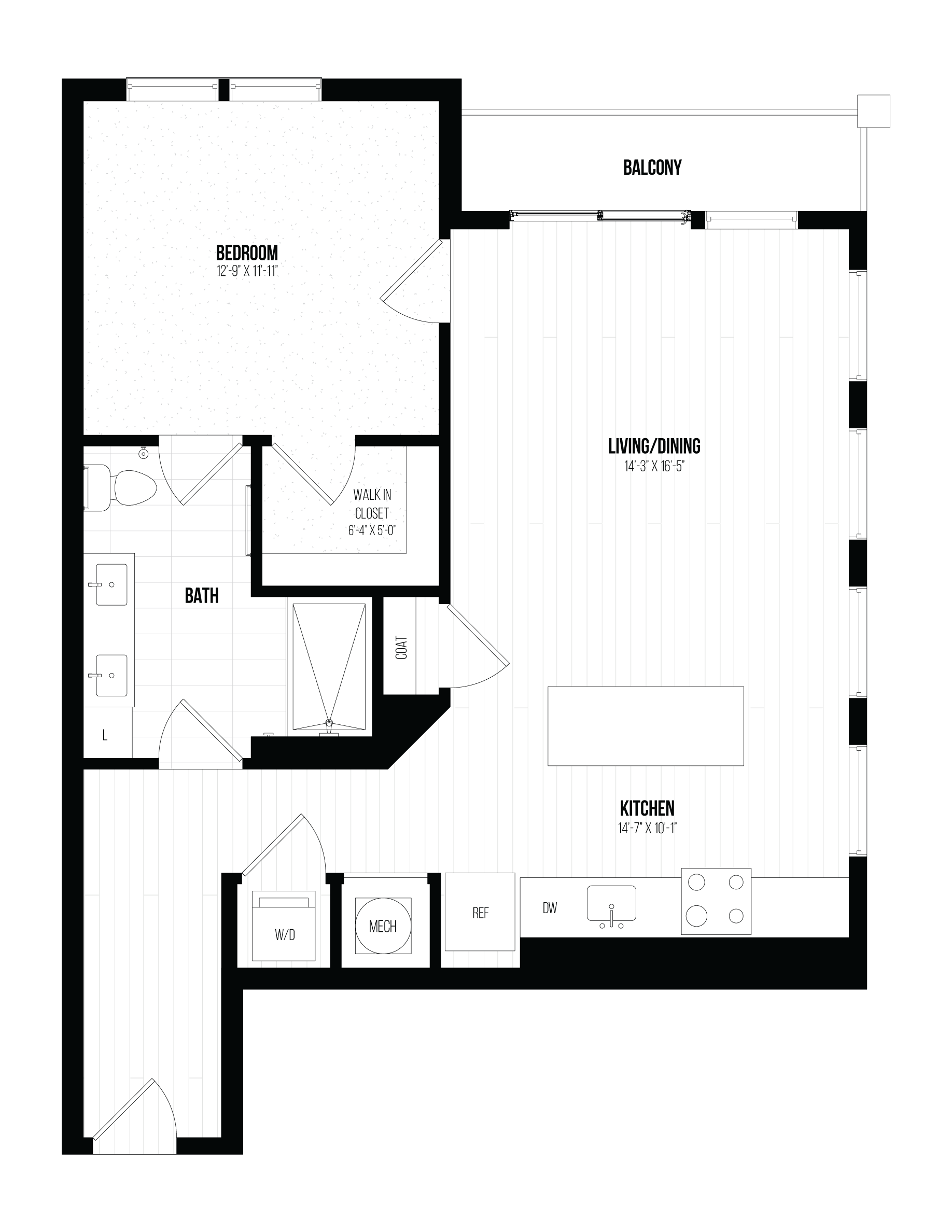 1 Bed/1 Bath- 1F floor plan