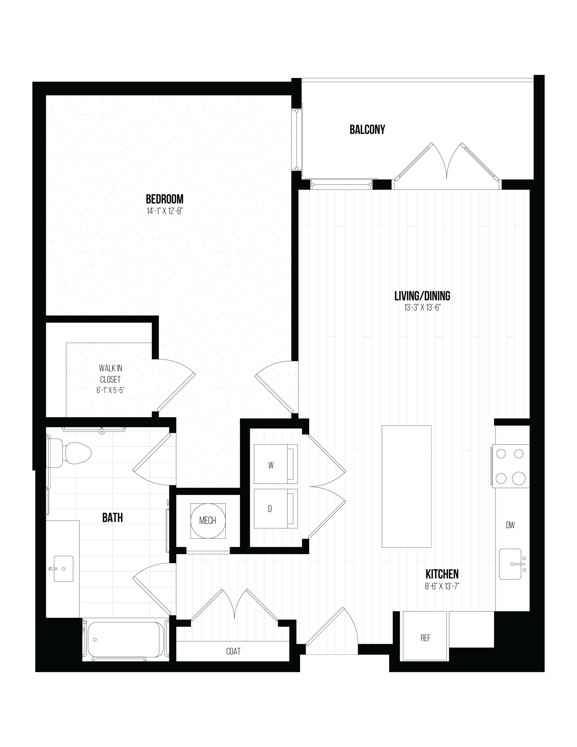 1 Bed/1 Bath- 1L ANSI A floor plan