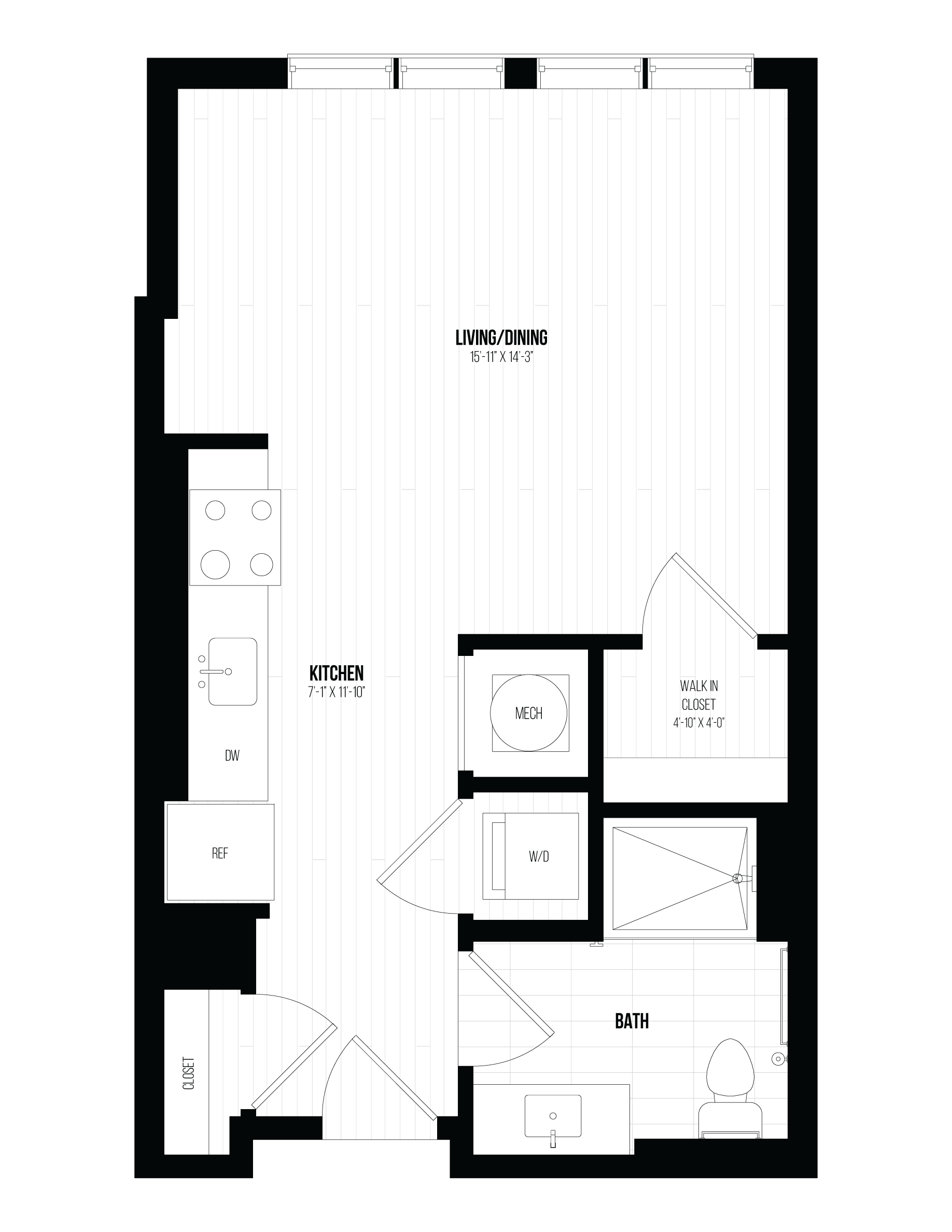 1 Bed/1 Bath Jr -1BJ H floor plan