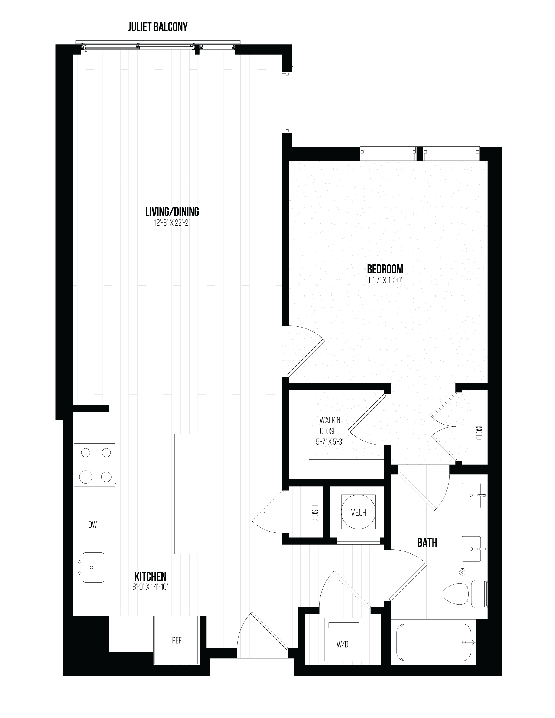1 Bed/1 Bath- 1A EXT floor plan