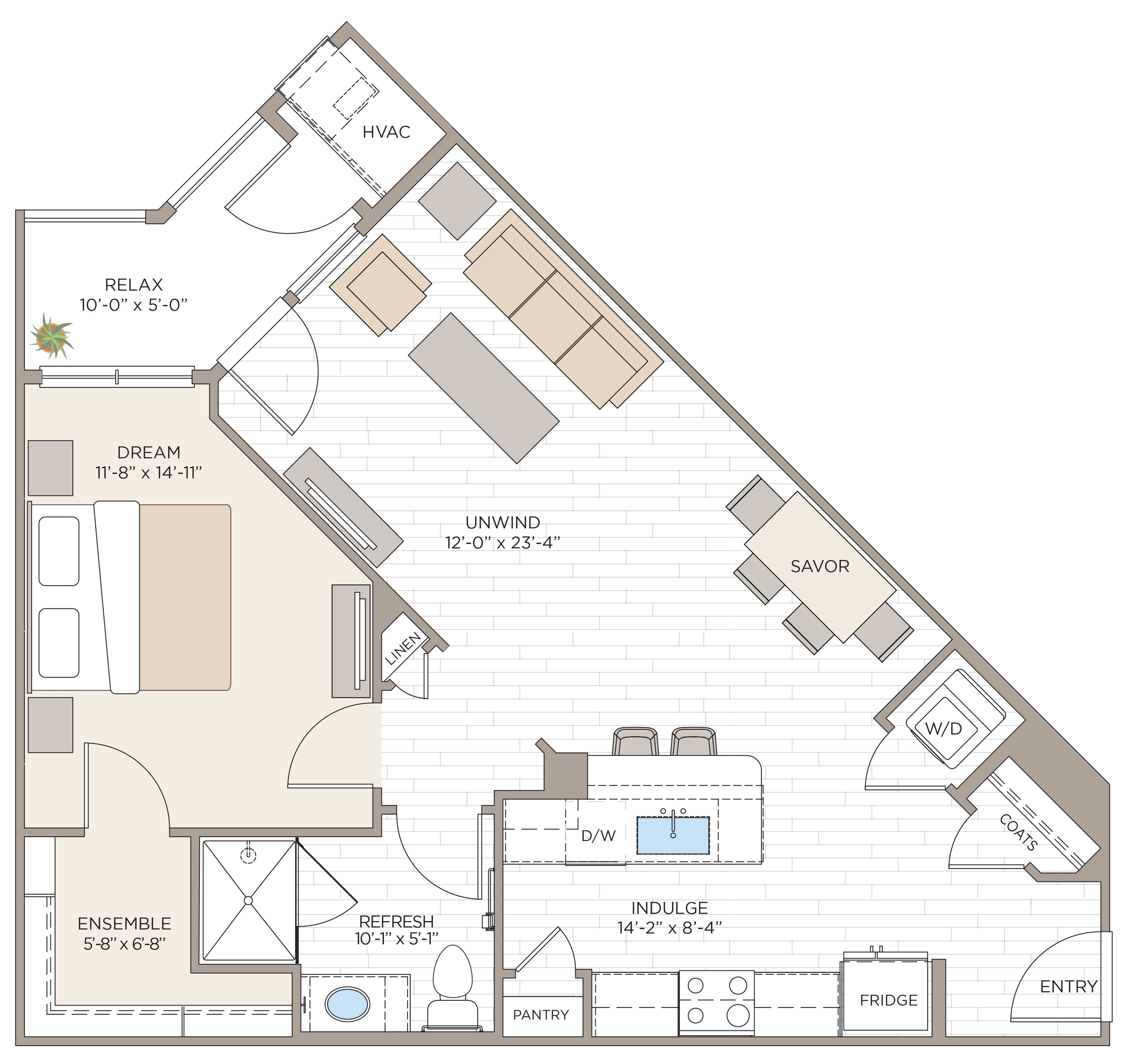 1 Bed/1 Bath-mA1C Income Restricted floor plan