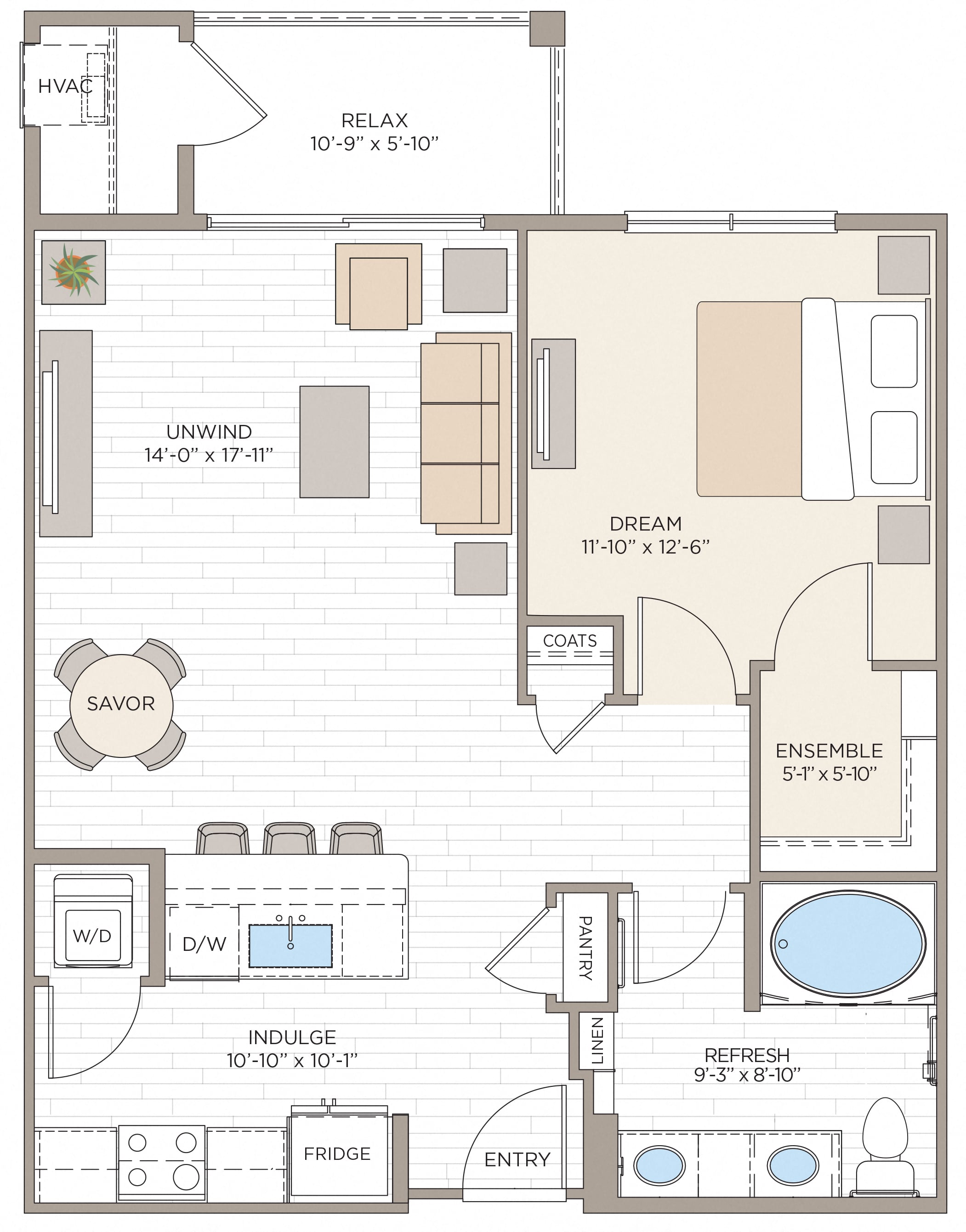 1 Bed/1 Bath-A1B floor plan