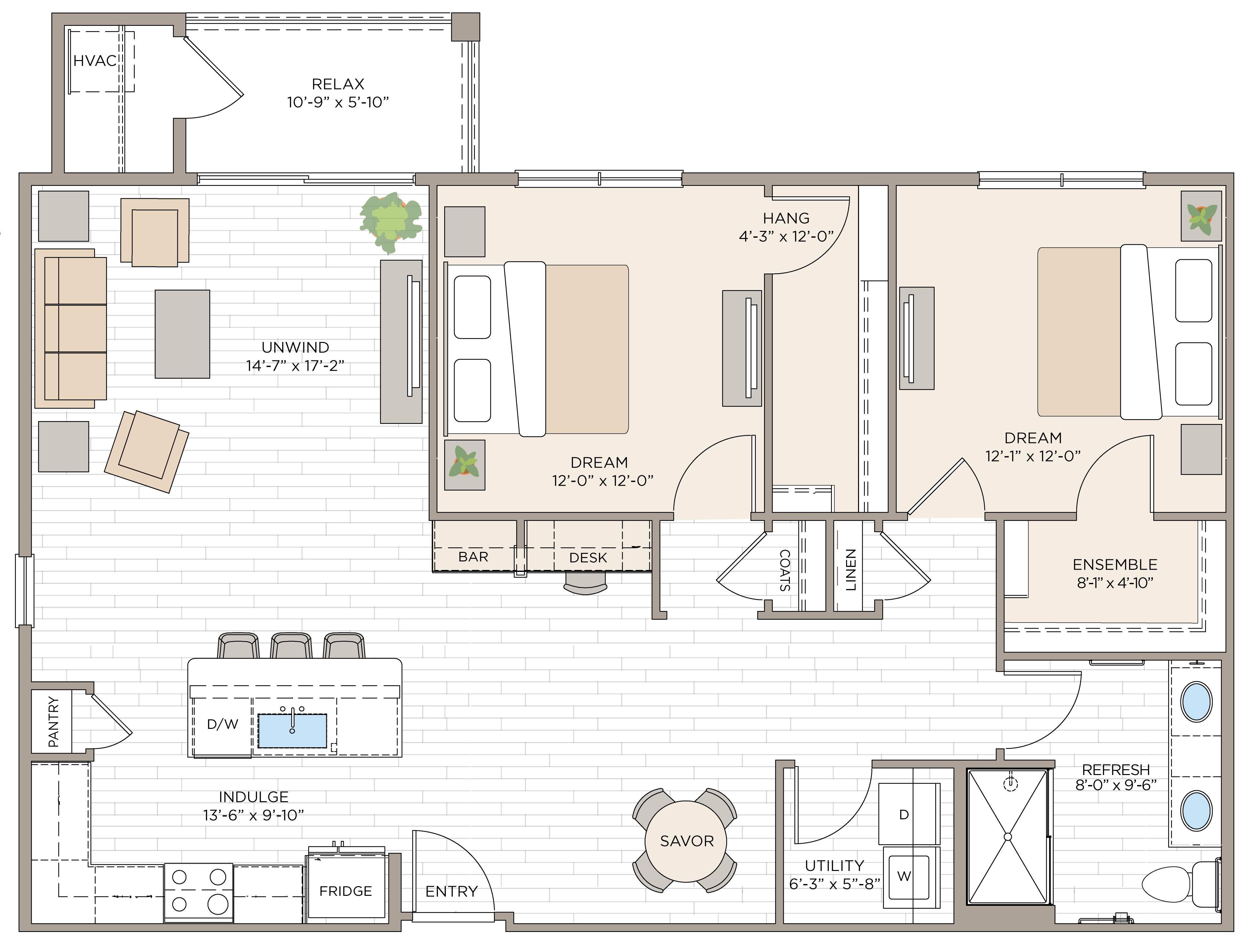 2 Bed/1 Bath-B1B floor plan