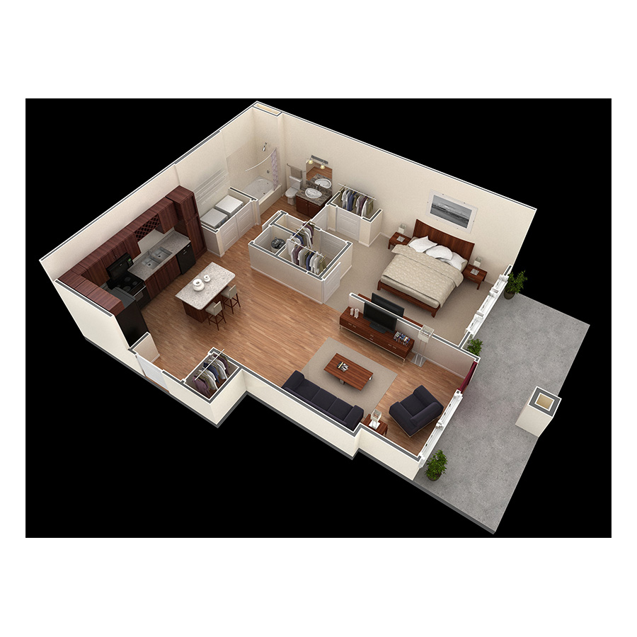 1 BR Designer Courtyard floor plan