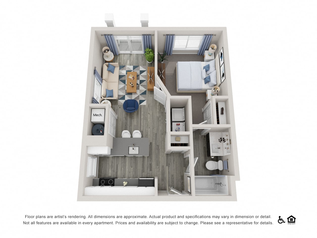 1 Bed - 1 Bath floor plan