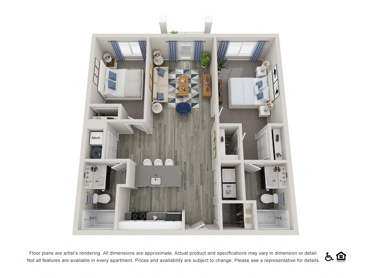 2 Bed - 2 Bath floor plan