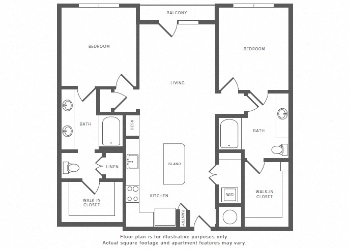 Rendering of the B4.1 floor plan with 2 bedroom[s] and 2 bathroom[s] at Windsor by the Galleria