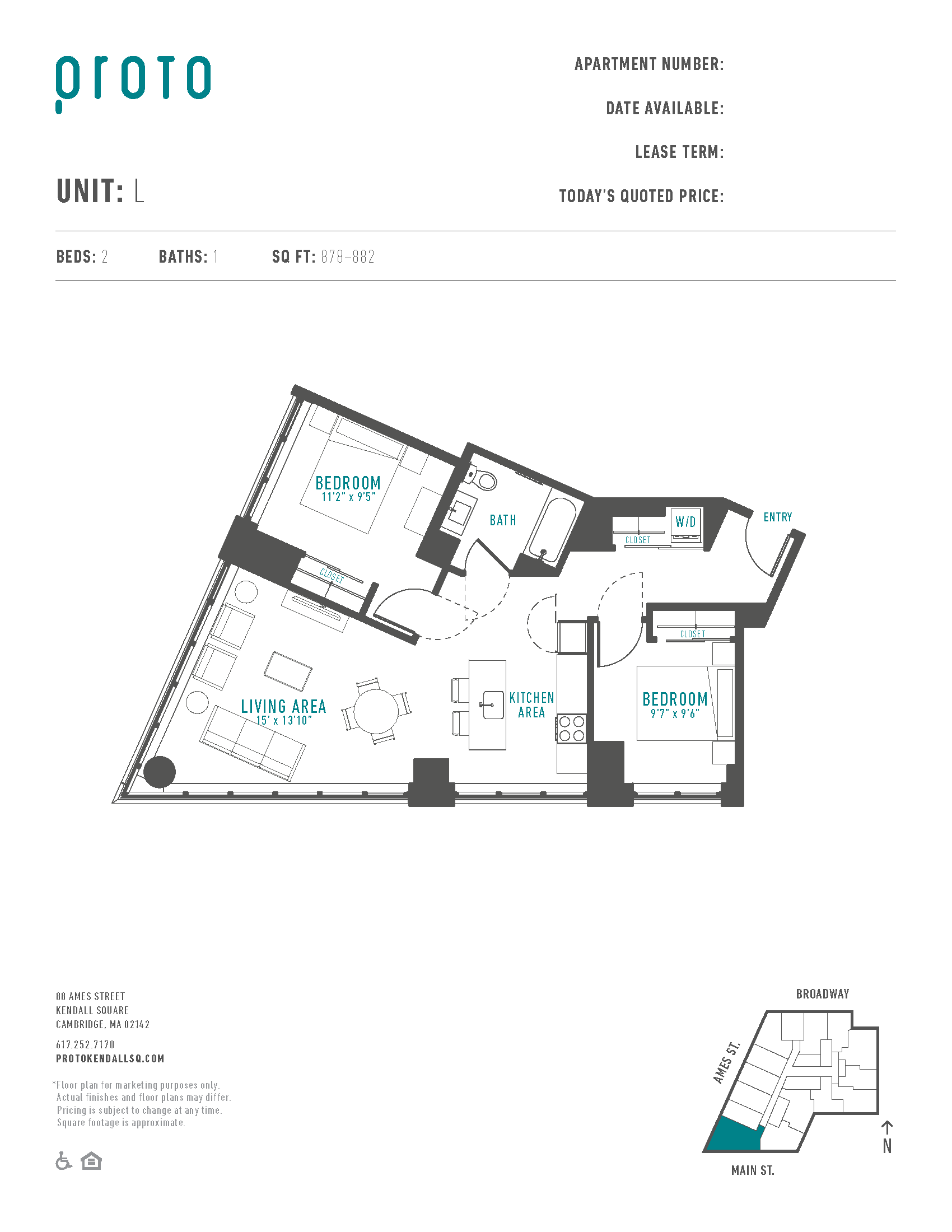 2 Bed/1 Bath-L floor plan