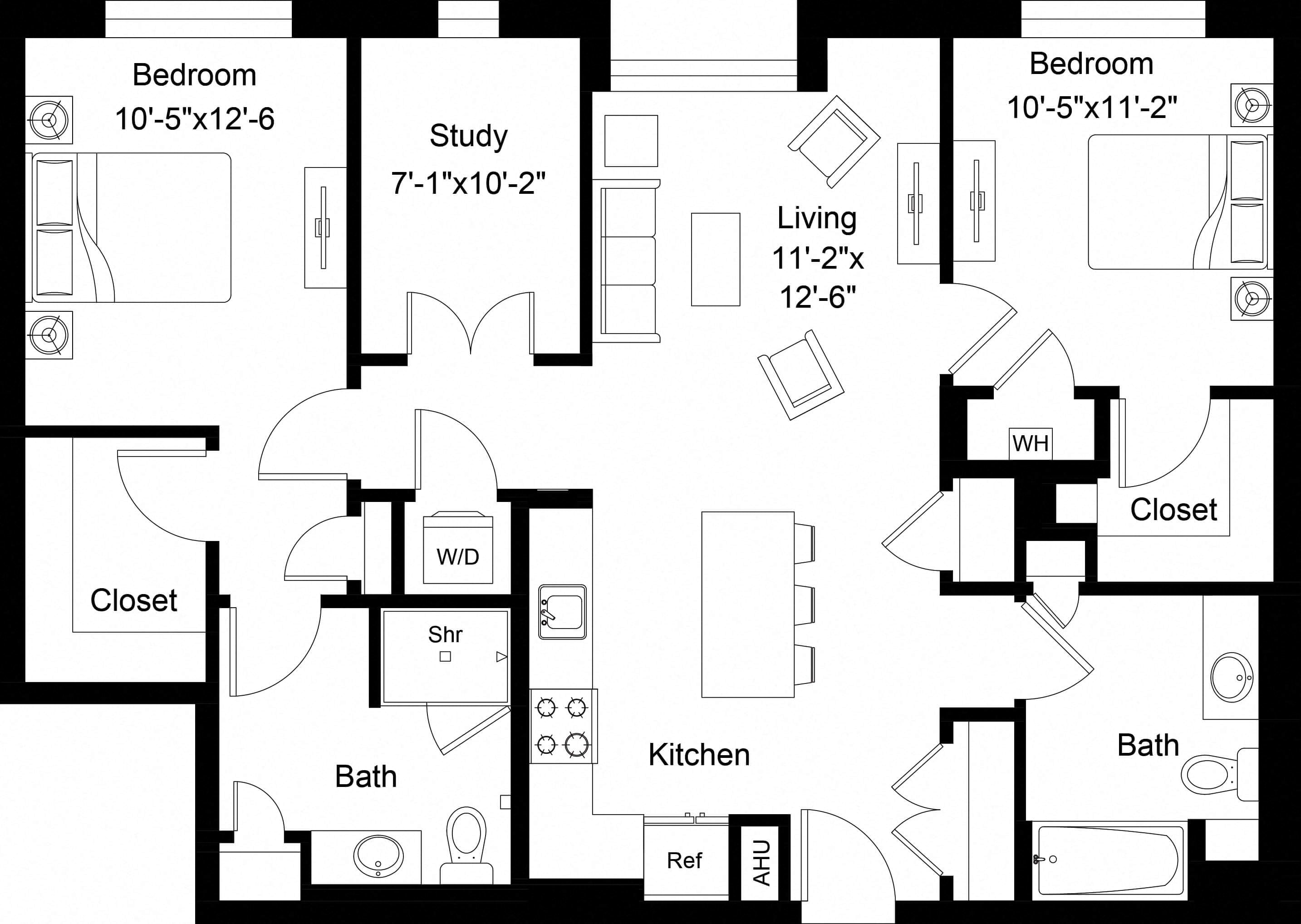 2 Bed/2 Bath-B12 floor plan
