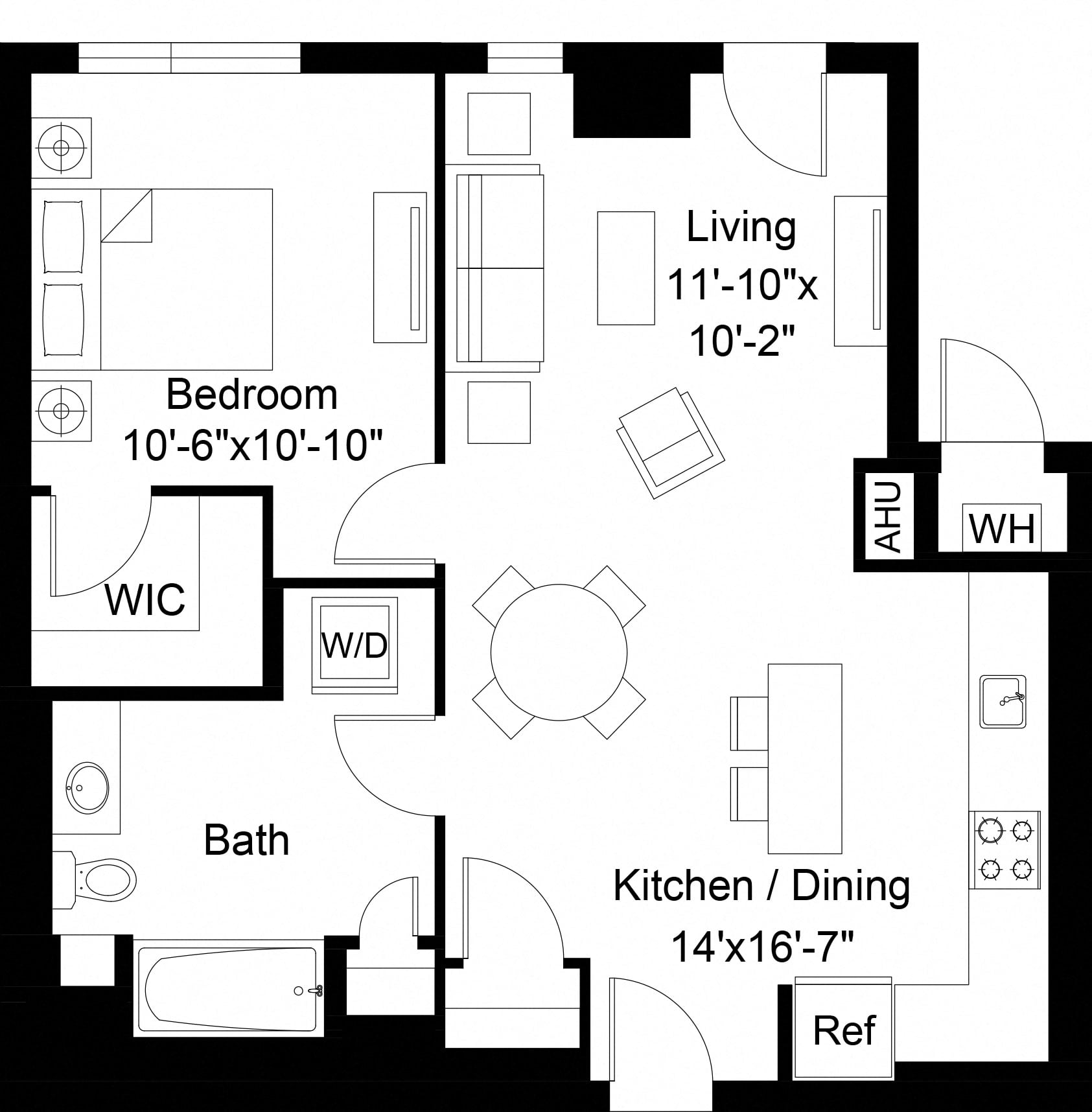 Rendering of the 1 Bed/1 Bath-A22 floor plan with 1 bedroom[s] and 1 bathroom[s] at The Laurent