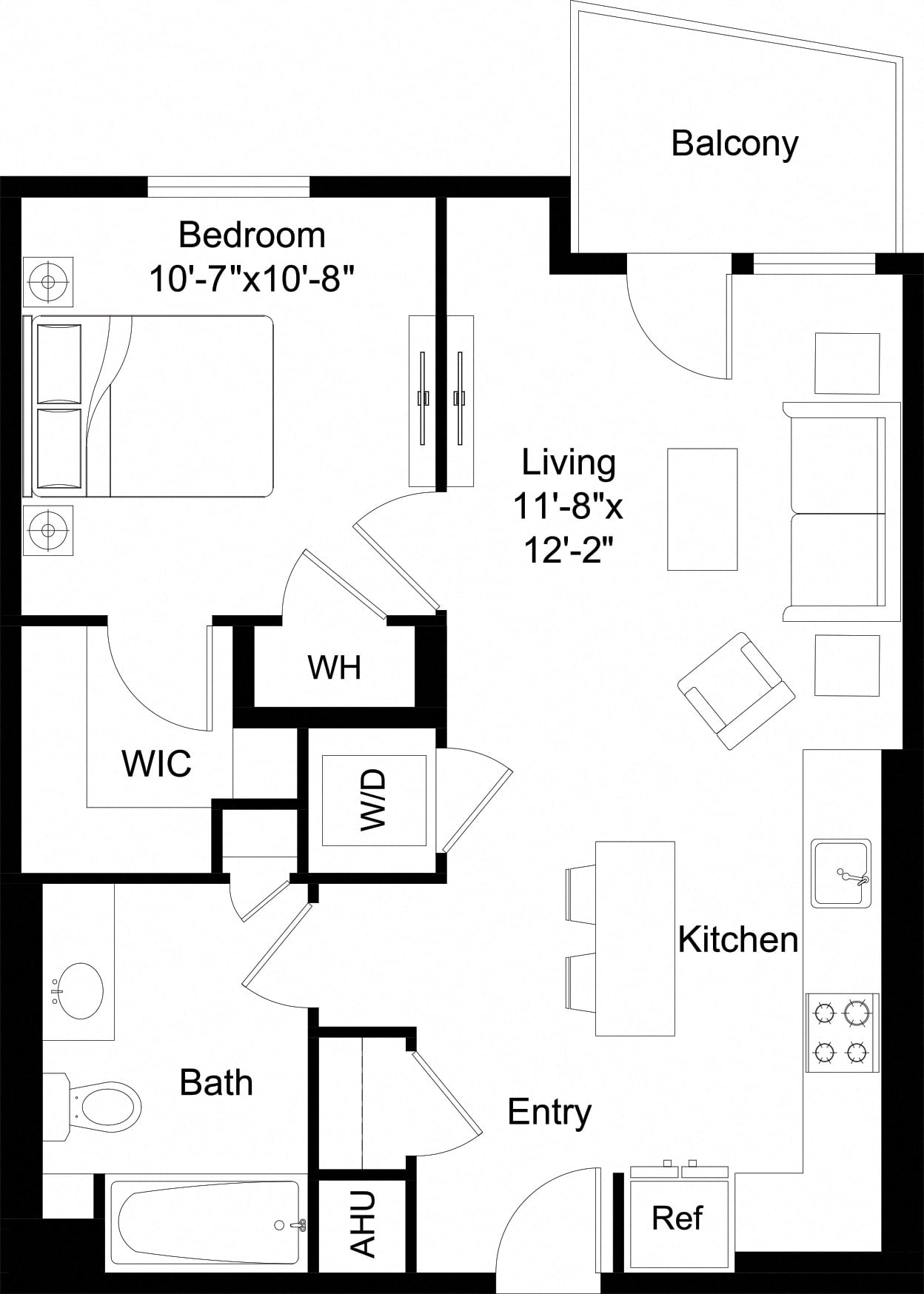 The Laurent 1 Bed 1 Bath A1 floor plan image - Cambridge, MA