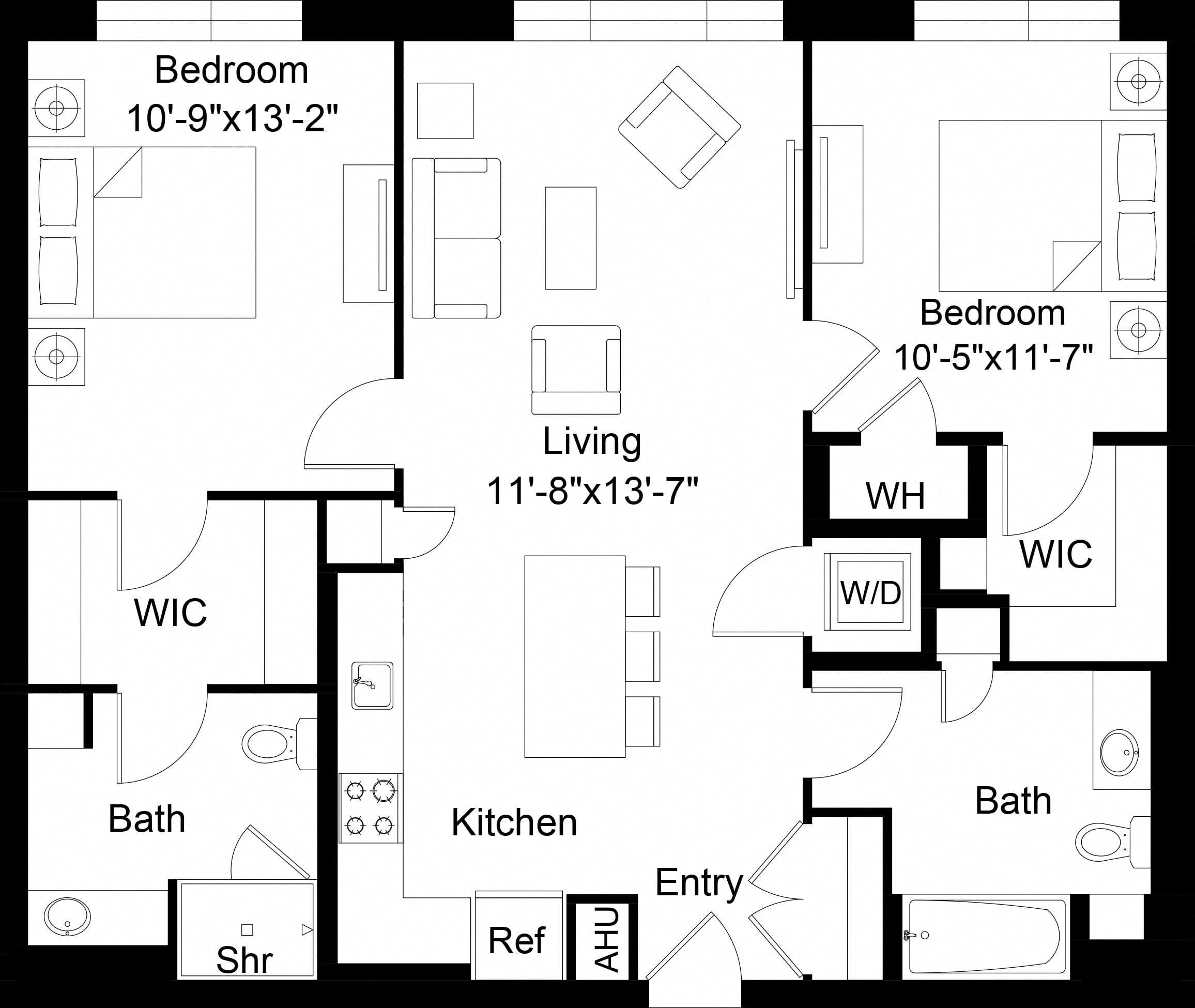 2 Bed/2 Bath-B1 floor plan