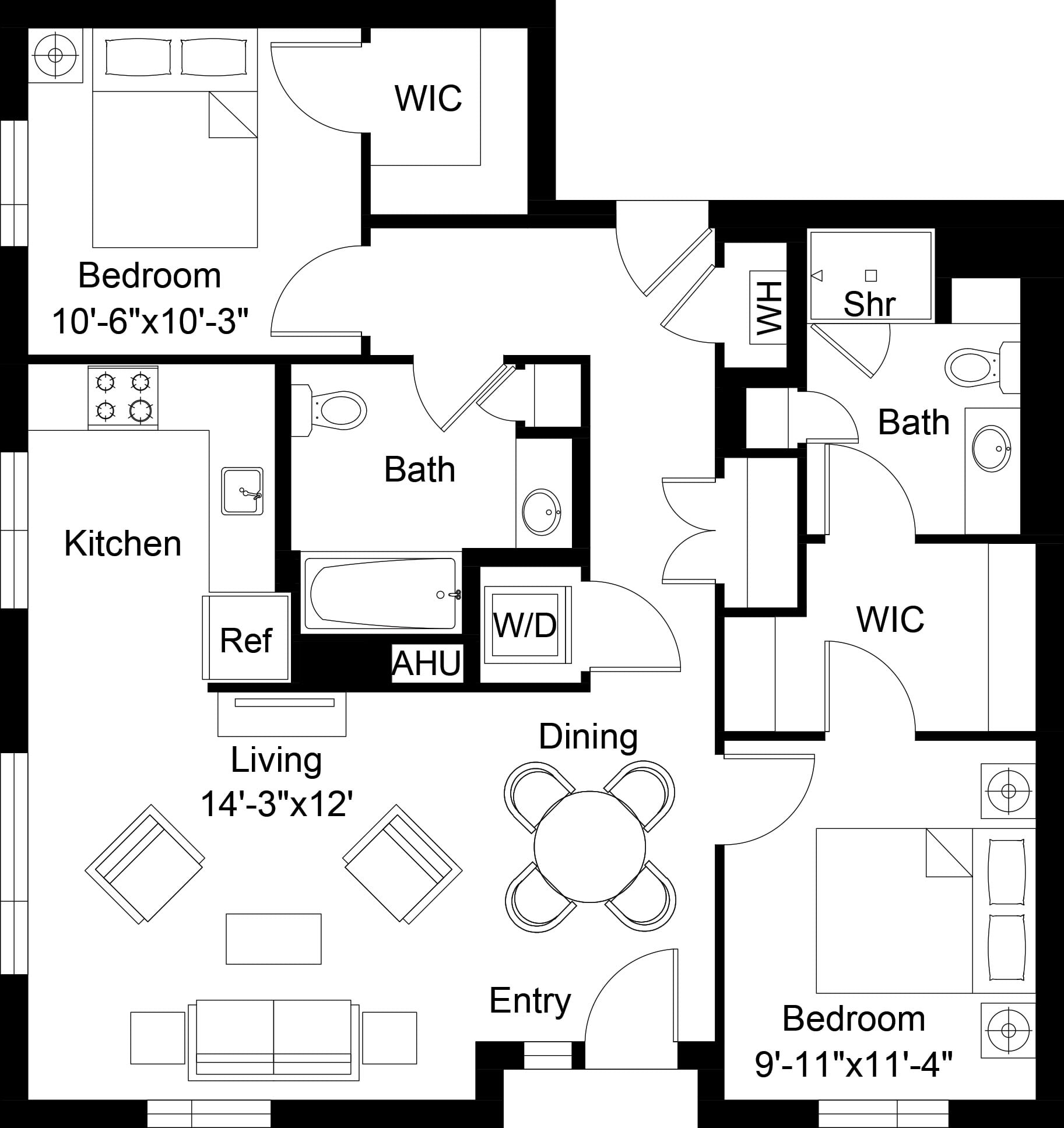 2 Bed/2 Bath-B22 floor plan