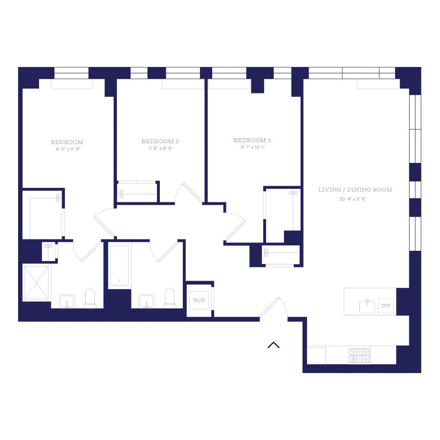 3 bed 2 bath floor plan