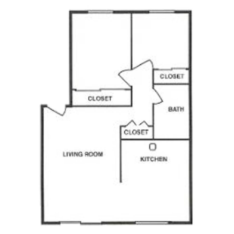 2 Bedroom / 1 Bathroom (B) floor plan