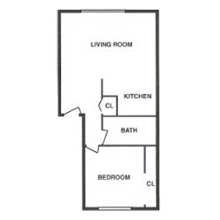 1 Bedroom / 1 Bathroom (B) floor plan