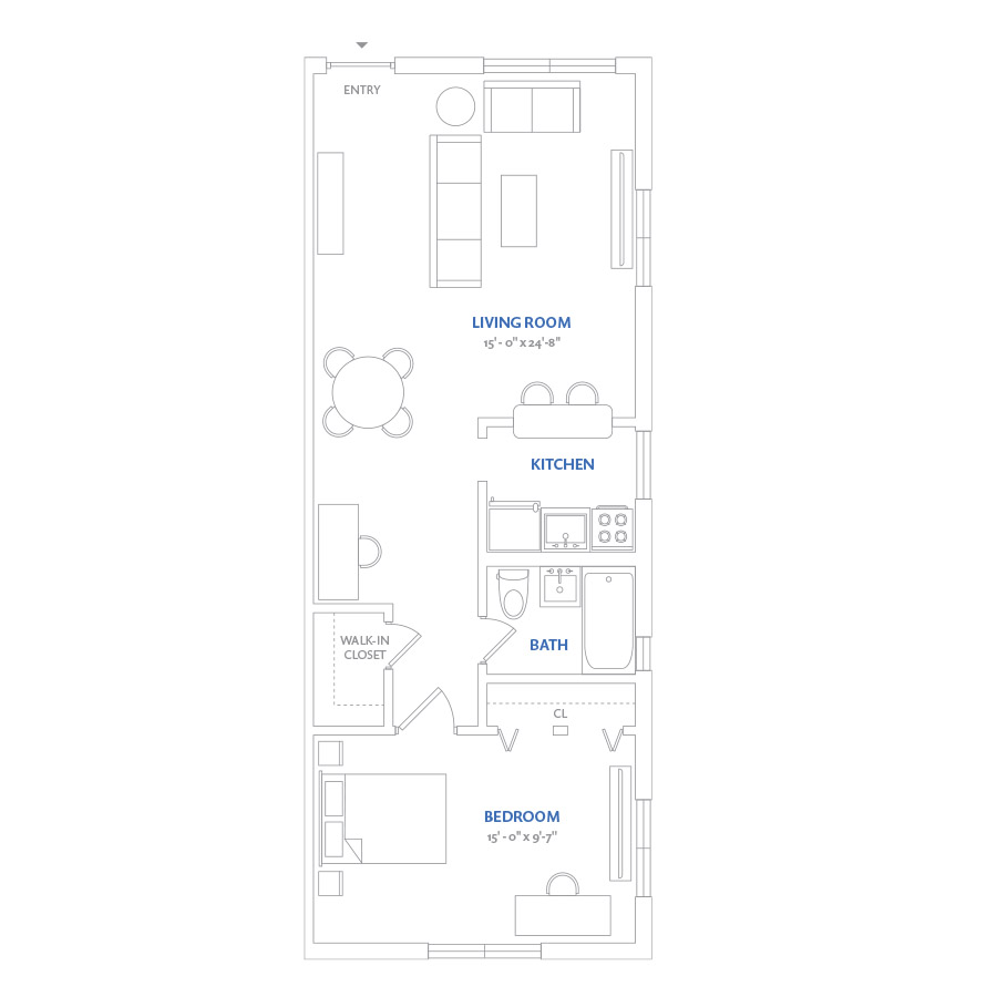 #NOR151 - 1 bedroom floorplan layout with 1 bathroom and 675 square feet