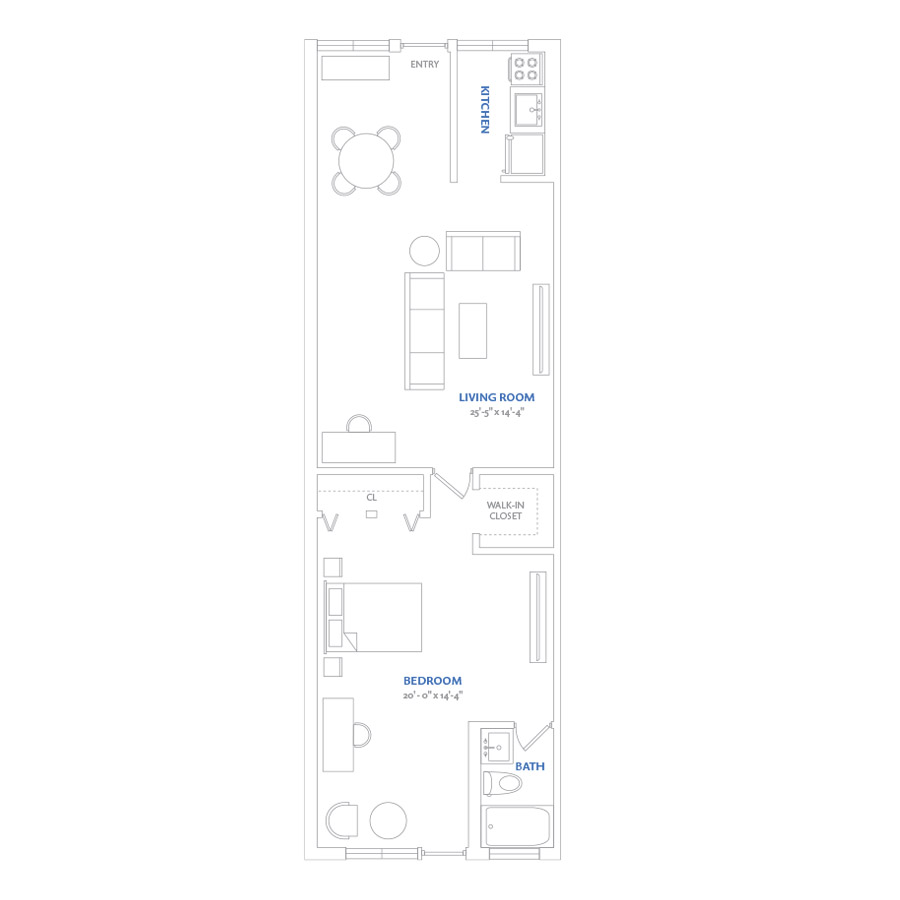 #NOR261 - 1 bedroom floorplan layout with 1 bathroom and 746 square feet