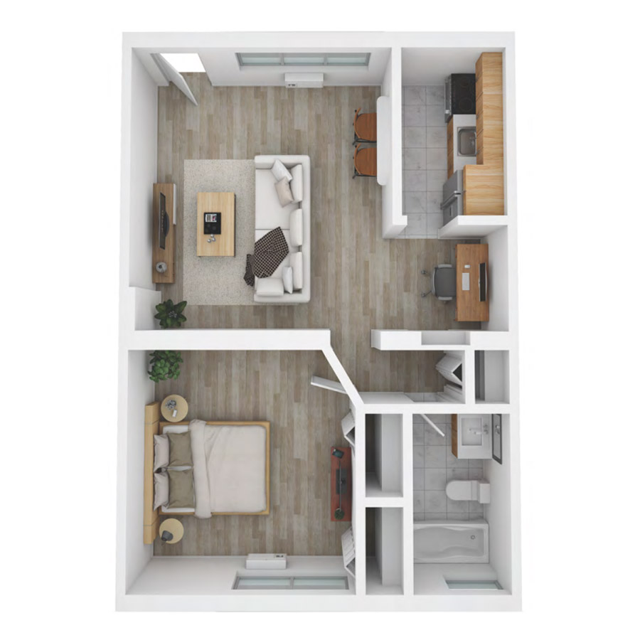 #NOR116 - 1 bedroom floorplan layout with 1 bathroom and 592 square feet