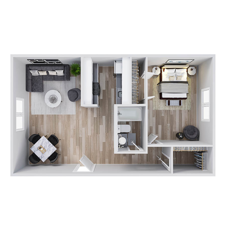 1x1 Standard floor plan