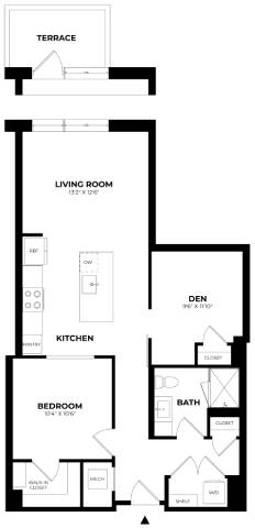 1 Bed/1 Bath Den-B6 floor plan