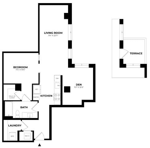 1 Bed/1 Bath Den-B11 floor plan