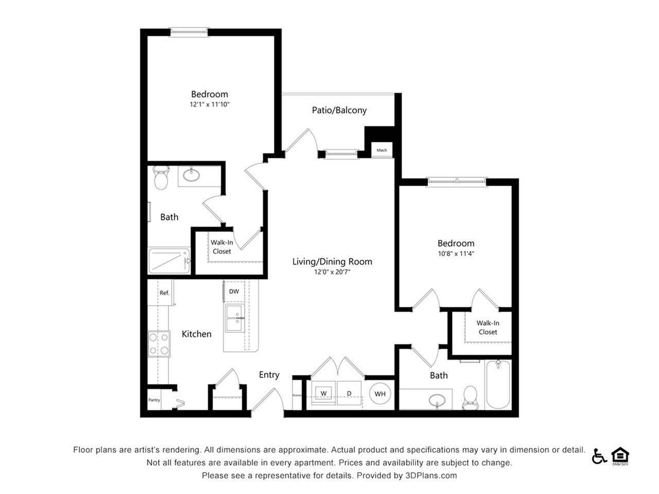 2 bedroom/2 bath 1 floor plan