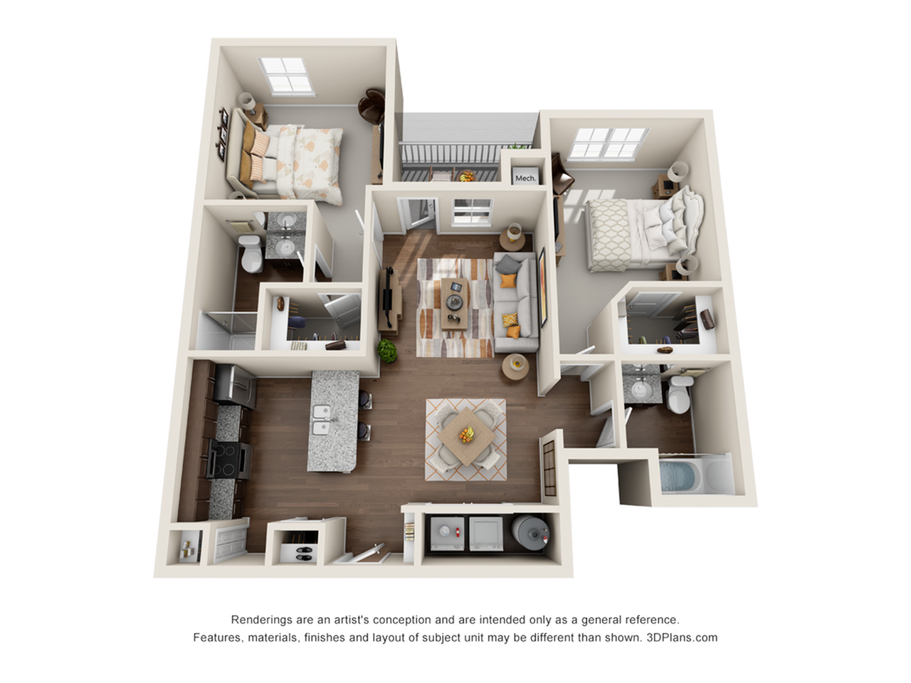 2 bedroom/2 bath 2 floor plan