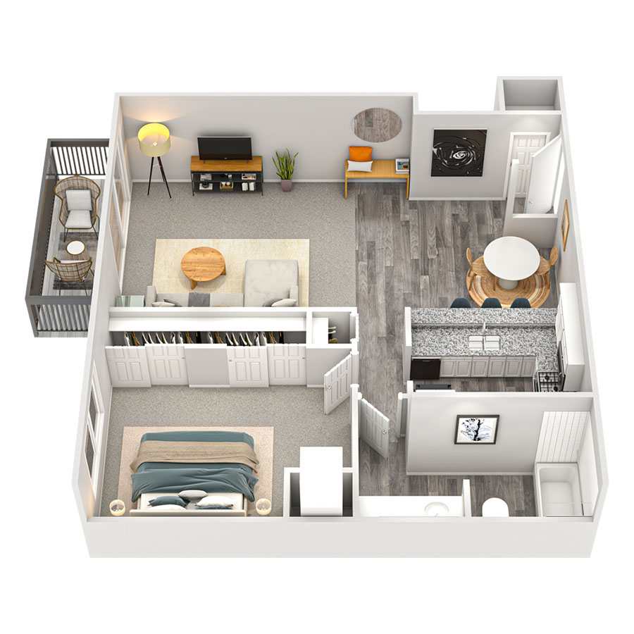 1 x 1 Chestnut A1SR floor plan