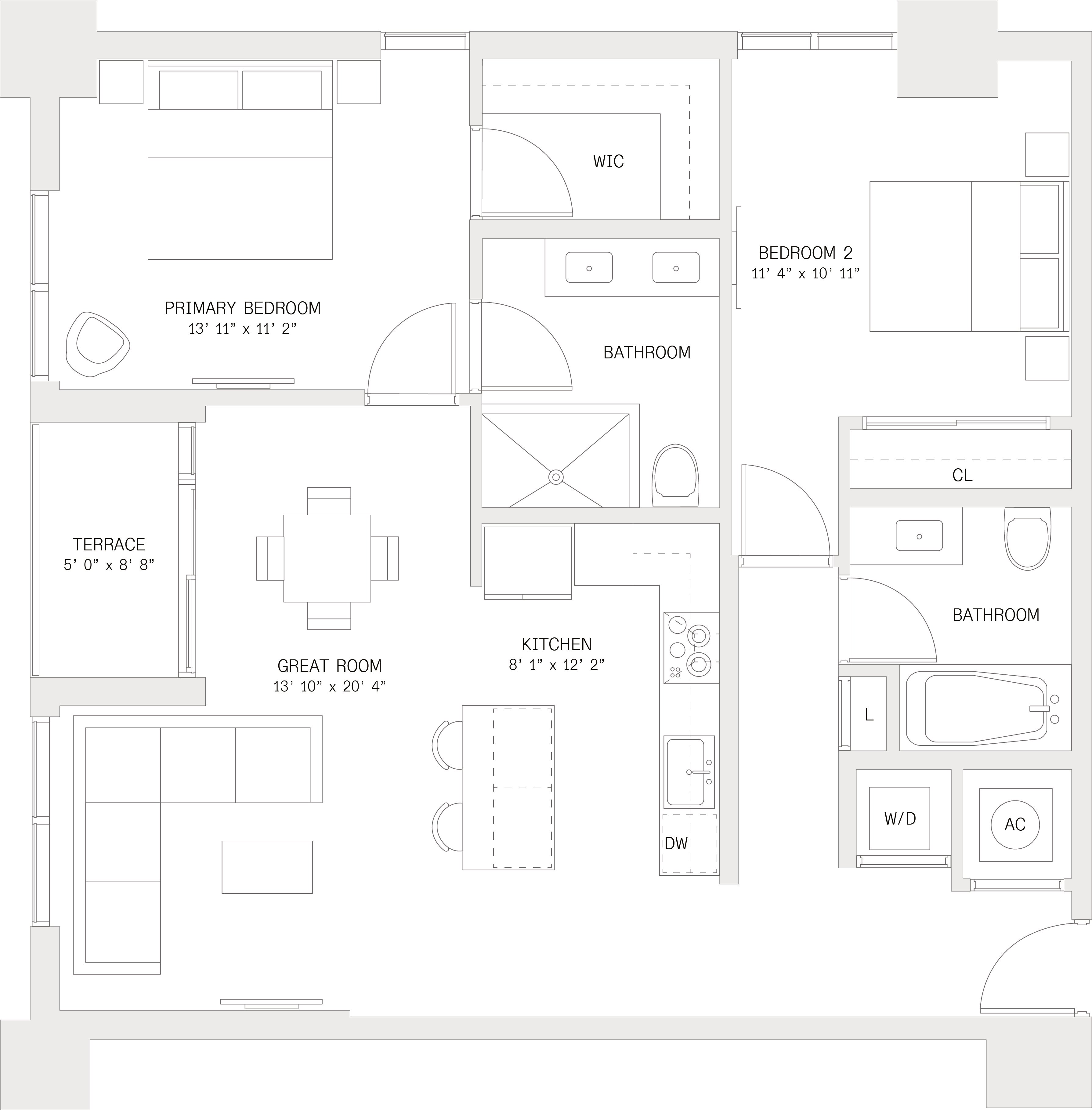 2 Bed/ 2 Bath-B1 floor plan