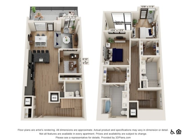 Two Bedroom Two and Half Bath Townhouse floor plan