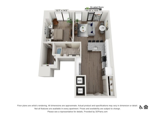 One Bedroom One Bath floor plan