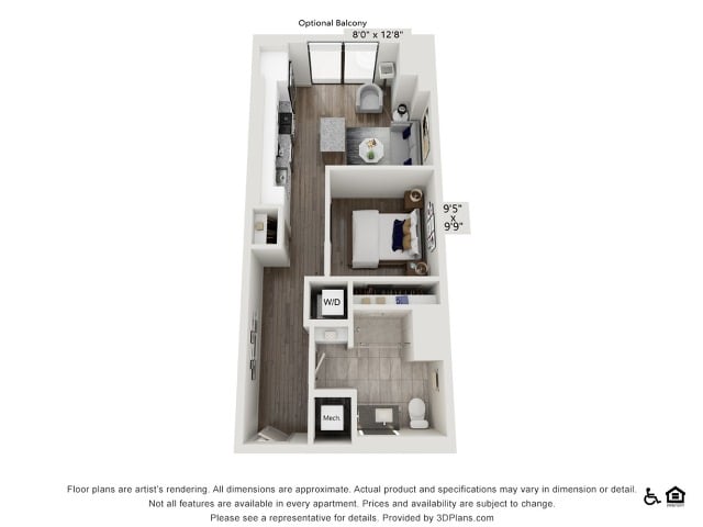 One Bedroom One Bath floor plan