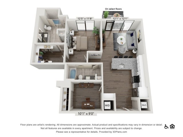 One Bedroom Two Bath With Den floor plan