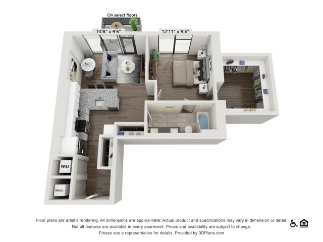 One Bedroom One Bath floor plan