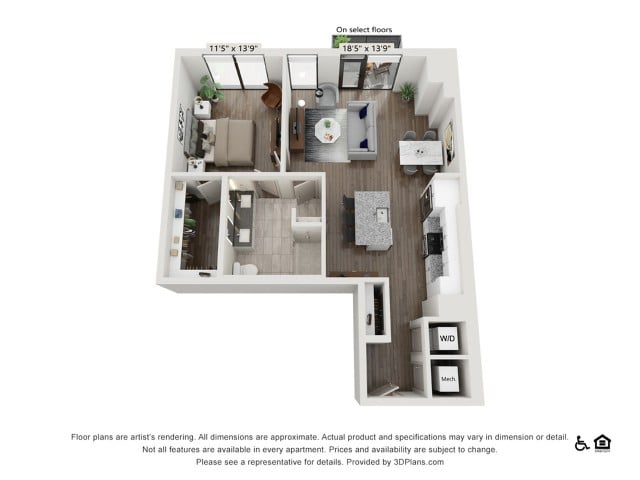 One Bedroom One Bath floor plan