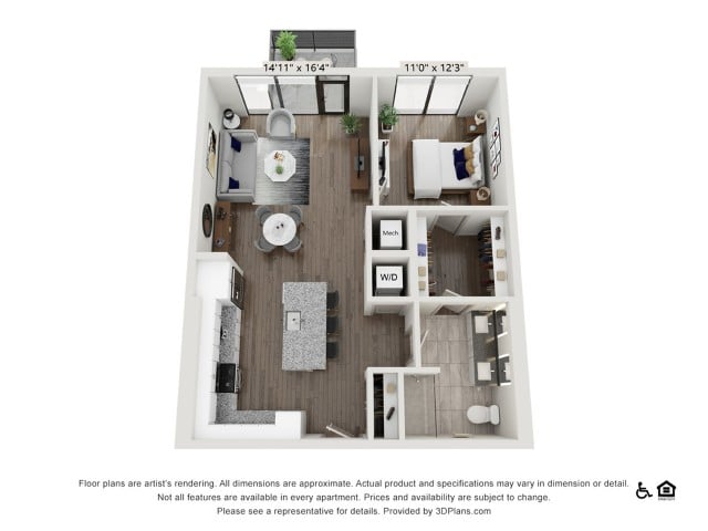 One Bedroom One Bath floor plan