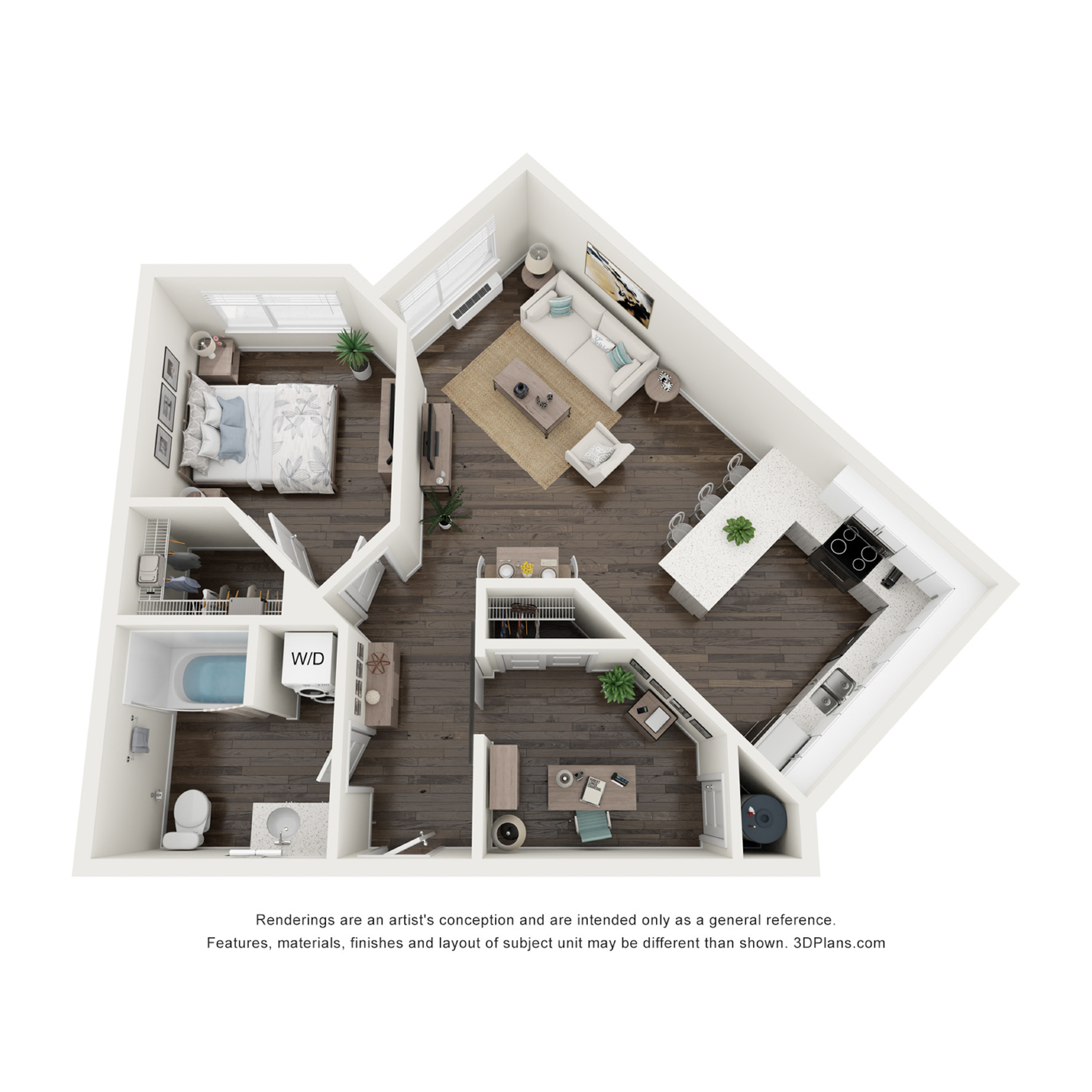 C.1 1x1+Den floor plan