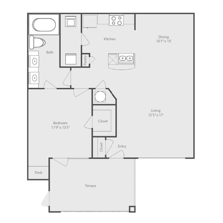1 bed/ 1 bath Partial Upgrade floor plan