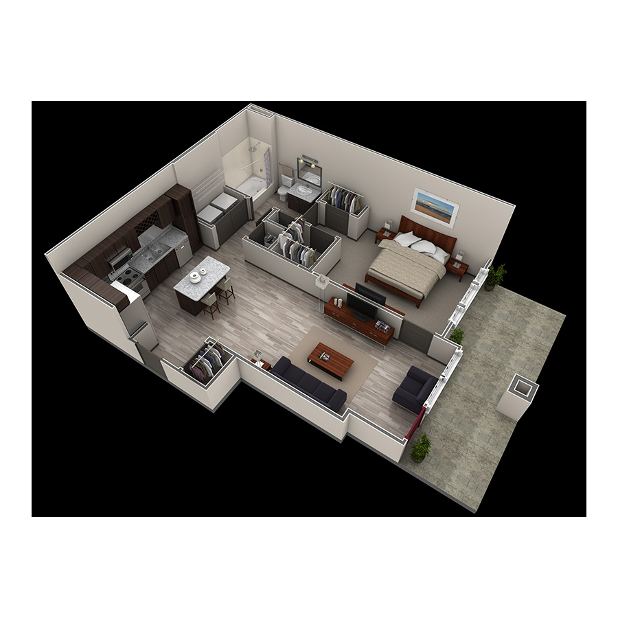 1 BR Designer Courtyard Garage floor plan