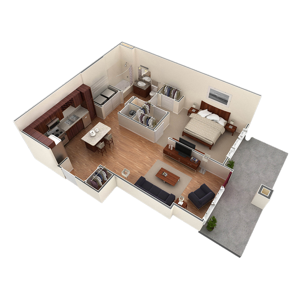 1 BR Designer Courtyard floor plan